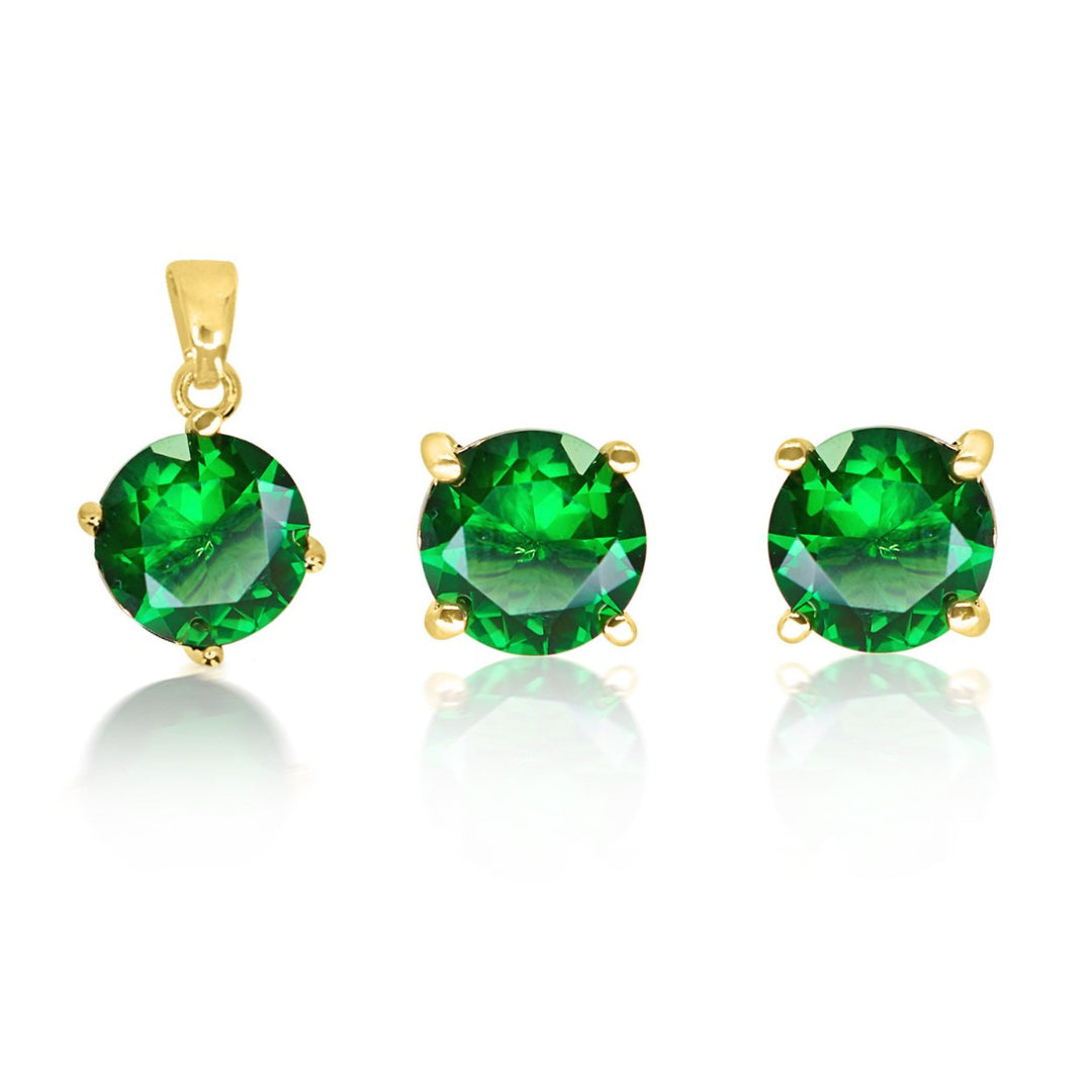 4CT Gold Filled High Polish Finsh Genuine Emerald Green Set Image 1