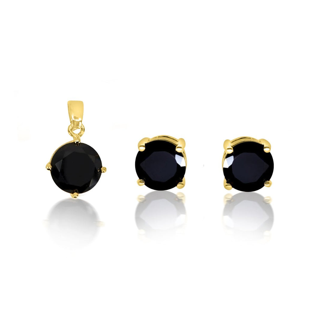 4CT Gold Filled High Polish Finsh Genuine Black ROUND Set Charm and Earrings Image 1