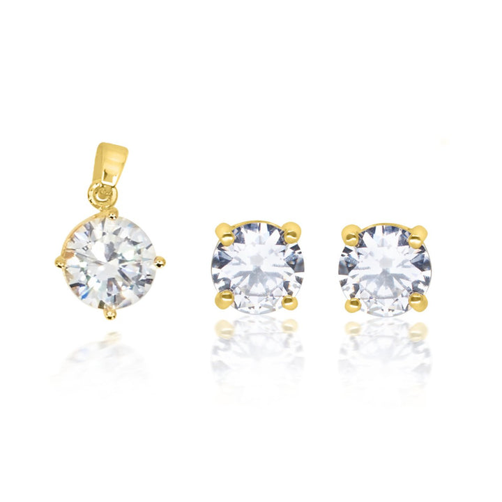 4CT Gold Filled High Polish Finsh Genuine White ROUND Set Charm and Earrings Image 2