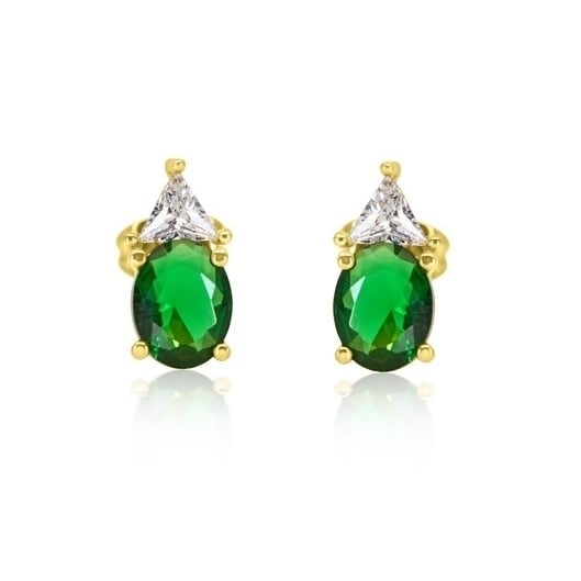 Rhodium Filled High Polish Finsh over Sterling Silver 4CT Emerald Oval Elements Stud Earrings Image 1