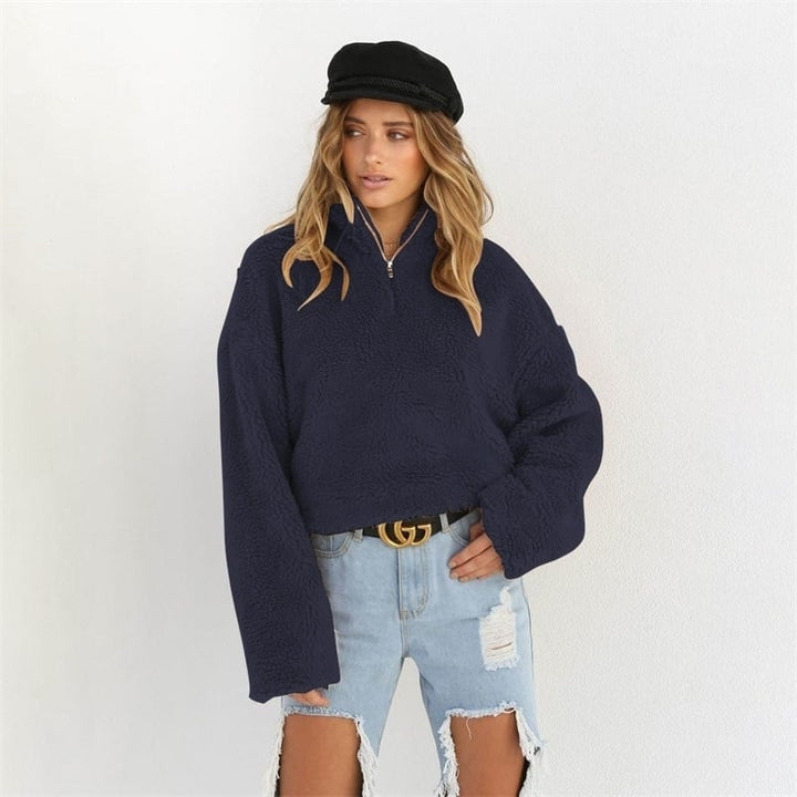 Womens High Collar Long Sleeve Thick Sweater Image 1