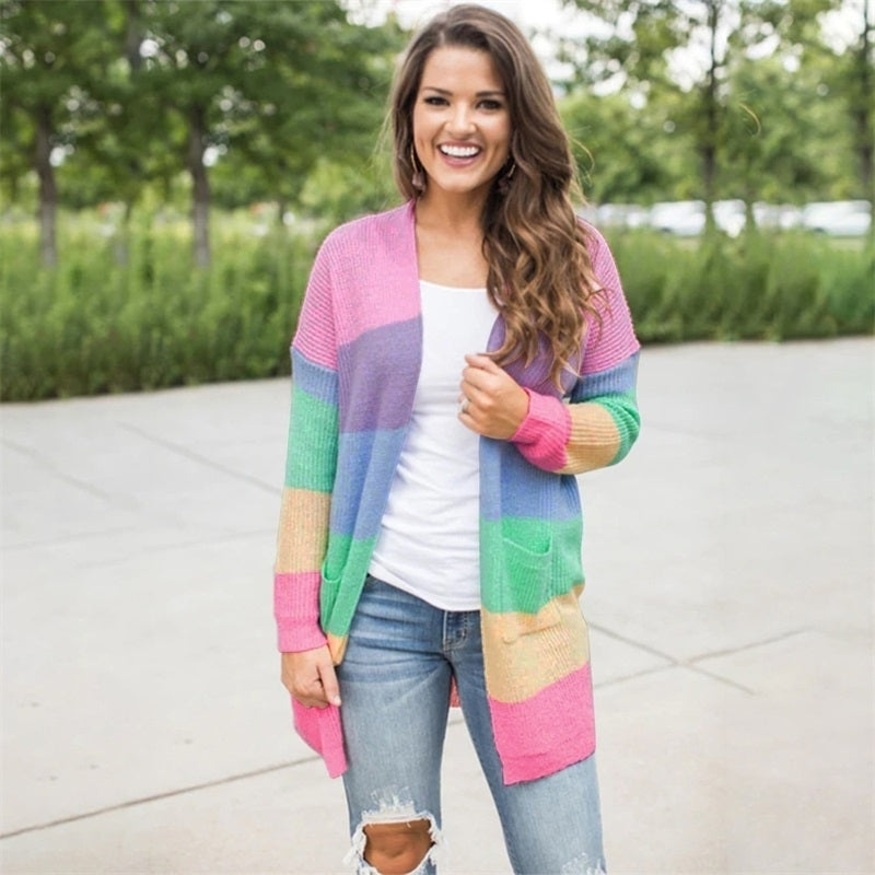 Womans Rainbow Cardigan Sweater Jacket Image 2