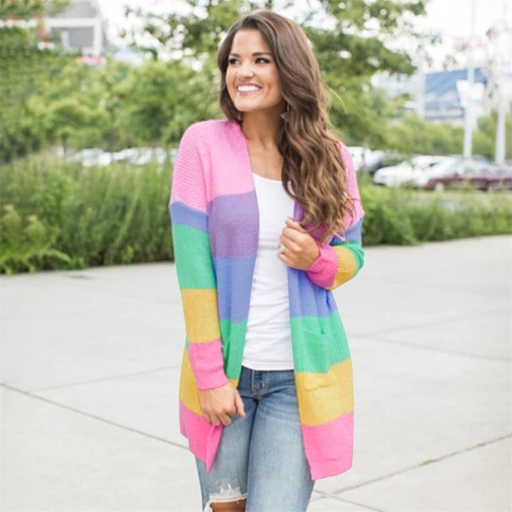 Womans Rainbow Cardigan Sweater Jacket Image 3