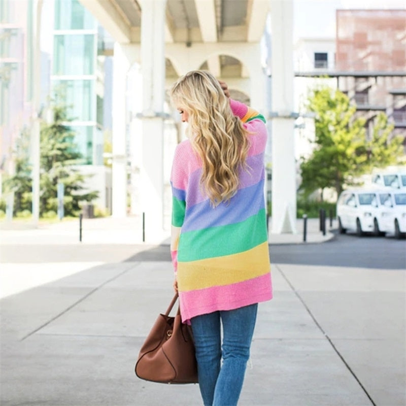 Womans Rainbow Cardigan Sweater Jacket Image 4