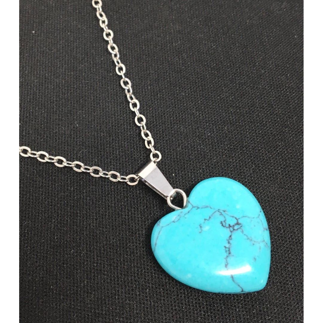Sterling Silver Natural Turquoise Heart Pendant Necklace Image 1
