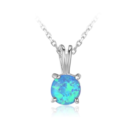 Rhodium Filled High Polish Finsh Round-Cut Lab Created Fire Opal Necklace Image 1