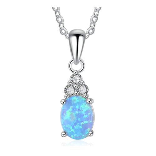 Rhodium Filled High Polish Finsh Oval-Cut Lab Created Fire Opal Necklace Image 1