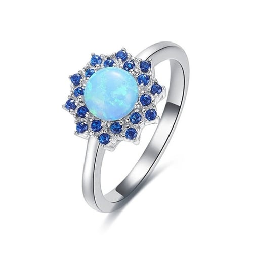 18K White Gold and Fire Opal CZ Flower Ring Image 1