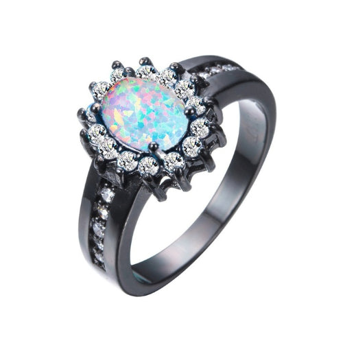 Black Rhodium Filled High Polish Finsh  Opal Oval-Cut Cz Spinel Ring Image 1