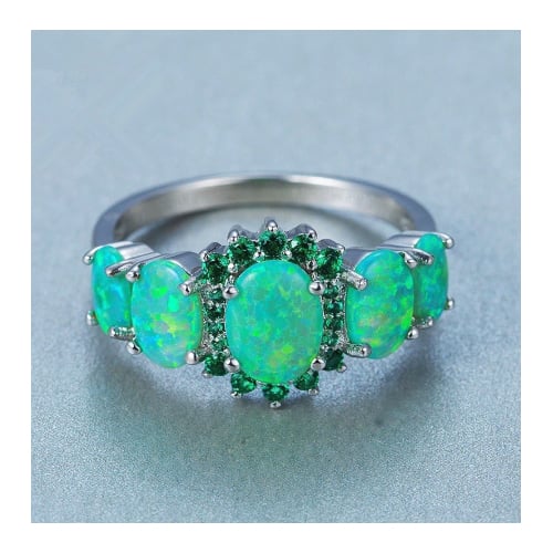 Rhodium Filled High Polish Finsh Lab-Created Emerald Double-Halo Oval Engagement Ring Image 2