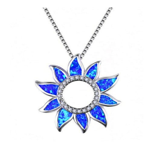 White Rhodium Filled High Polish Finsh Lab-Created Sapphire Star Circle Charm Necklace Image 1