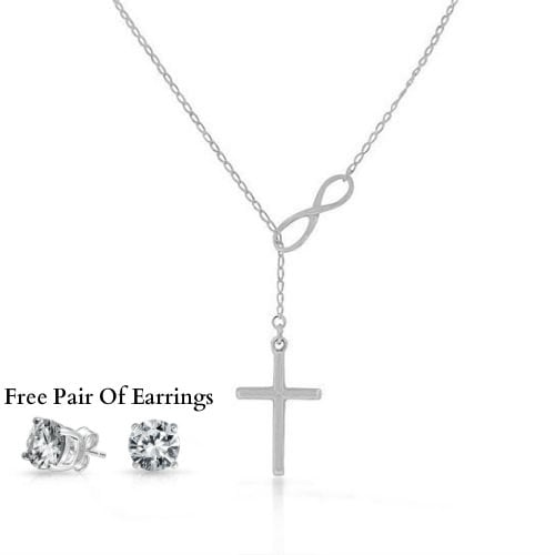 Stainless Steel Infinity Charm Cross Pendant Womens Silver Jewelry Necklace Gift Image 1