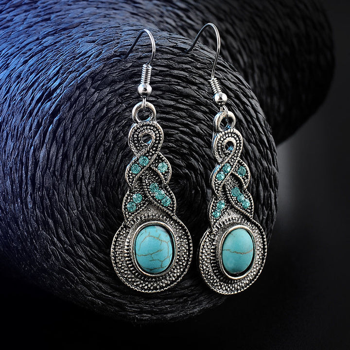 Necklace Earrings Women Ethnic Blue Crystal Tibetan Silver Pendant Necklace Earrings Turquoise Jewelry Sets Image 6