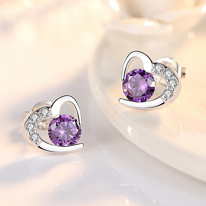 18K Gold Plated CZ Crystal Heart Stud Earring Image 4