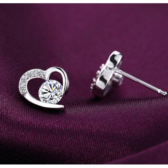 18K Gold Plated CZ Crystal Heart Stud Earring Image 6