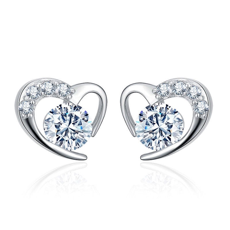 18K Gold Plated CZ Crystal Heart Stud Earring Image 1