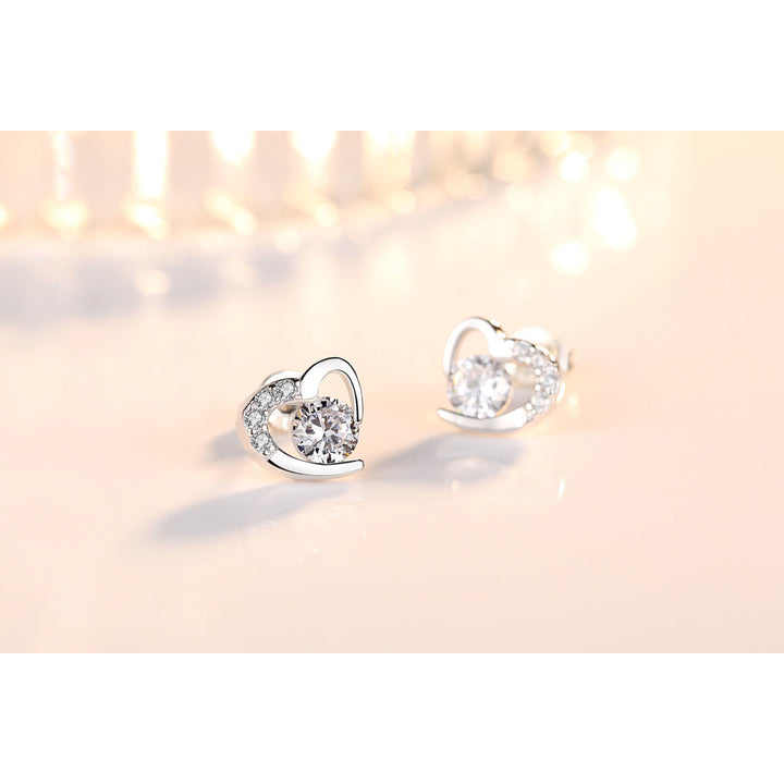 18K Gold Plated CZ Crystal Heart Stud Earring Image 7