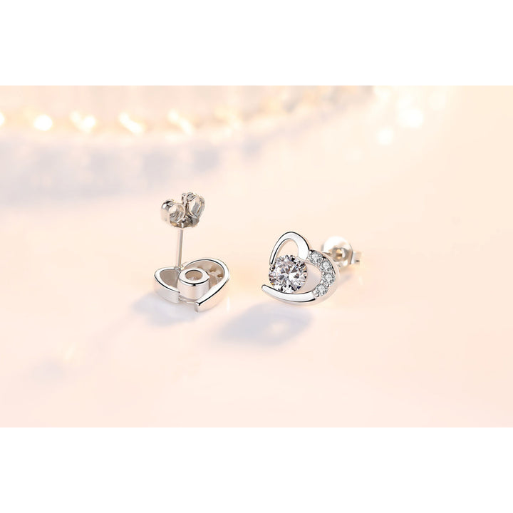 18K Gold Plated CZ Crystal Heart Stud Earring Image 8