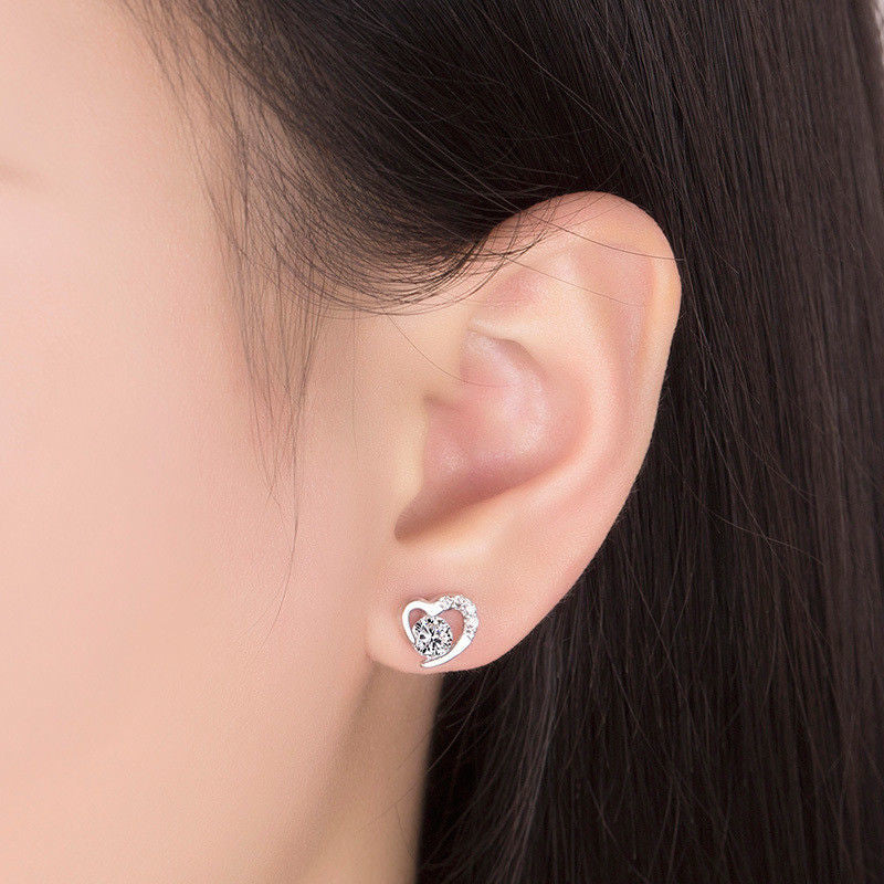 18K Gold Plated CZ Crystal Heart Stud Earring Image 9