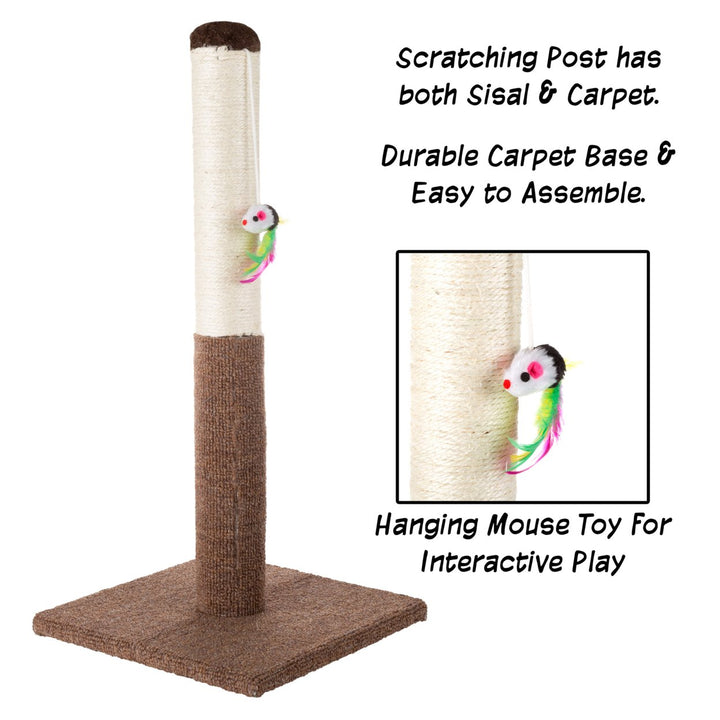 Tall Cat Scratching Post with Sisal Rope and Carpet Interactive Hanging Mouse Toy Image 4