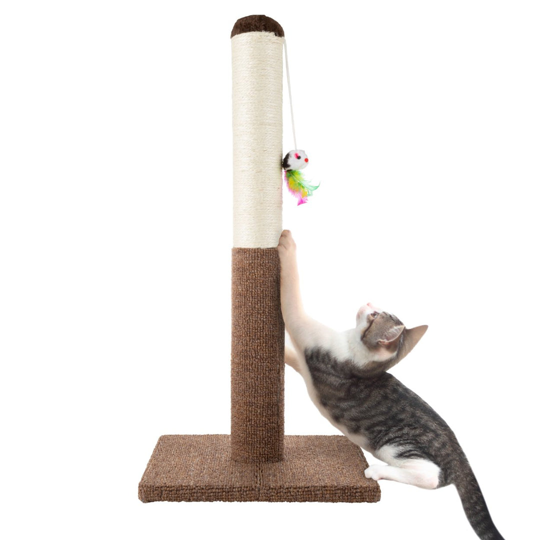 Tall Cat Scratching Post with Sisal Rope and Carpet Interactive Hanging Mouse Toy Image 4