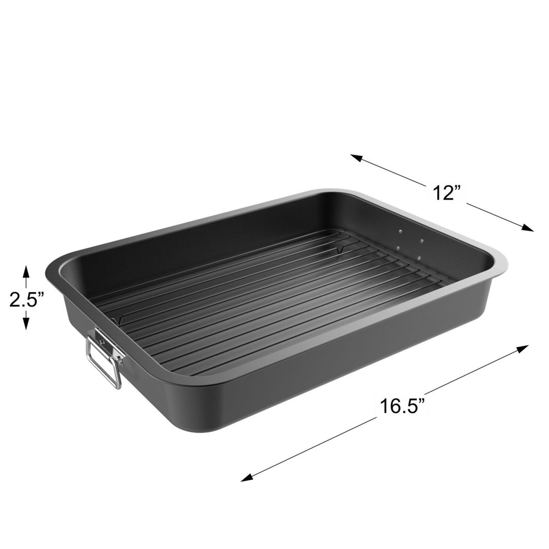 Roasting Pan with Flat Rack-Nonstick Oven Roaster and Removable Tray-Drain Fat and Grease for Healthier Cooking-Kitchen Image 3