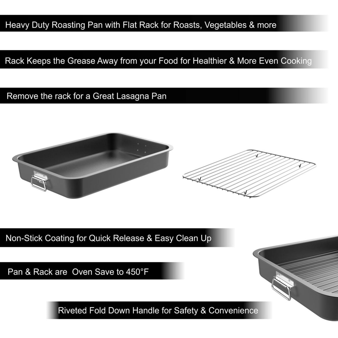 Roasting Pan with Flat Rack-Nonstick Oven Roaster and Removable Tray-Drain Fat and Grease for Healthier Cooking-Kitchen Image 4