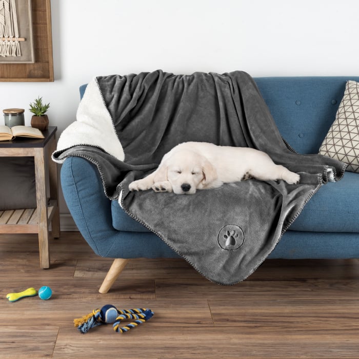 Gray Waterproof Pet Blanket 60 x 50 Soft Plush Throw Protects Couch Chair Car Bed from Spills Stains or faux-Machine Image 1