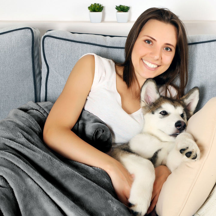 Gray Waterproof Pet Blanket 60 x 50 Soft Plush Throw Protects Couch Chair Car Bed from Spills Stains or faux-Machine Image 6