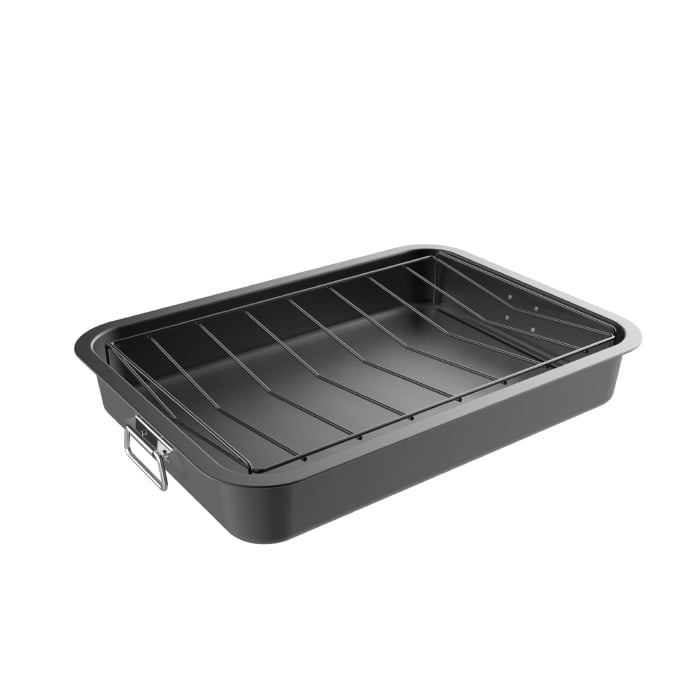 Roasting Pan with Angled Rack-Nonstick Oven Roaster and Removable Tray-Drain Fat and Grease for Healthier Image 1