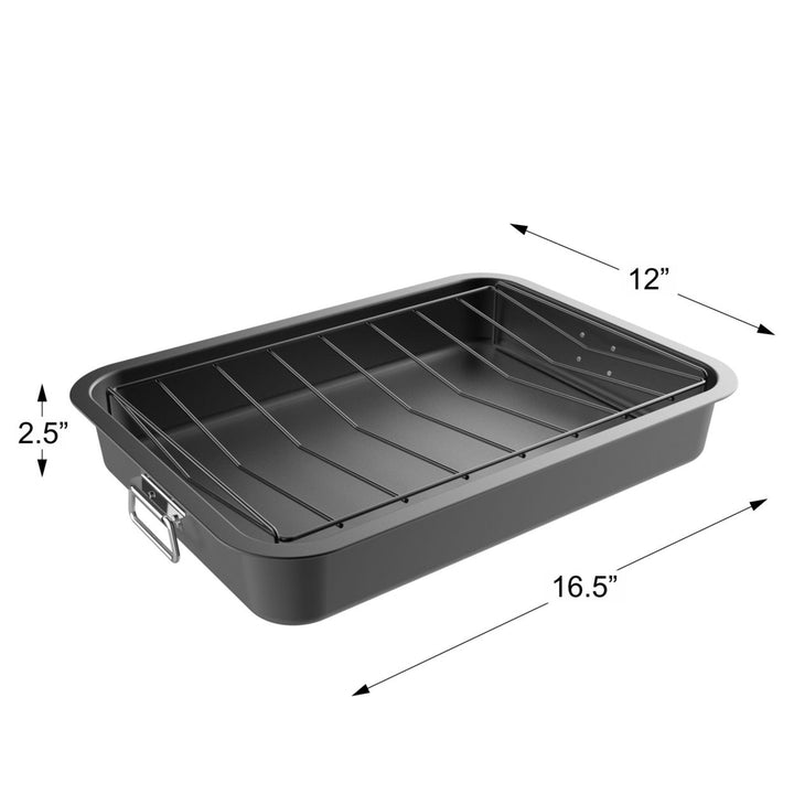 Roasting Pan with Angled Rack-Nonstick Oven Roaster and Removable Tray-Drain Fat and Grease for Healthier Image 3