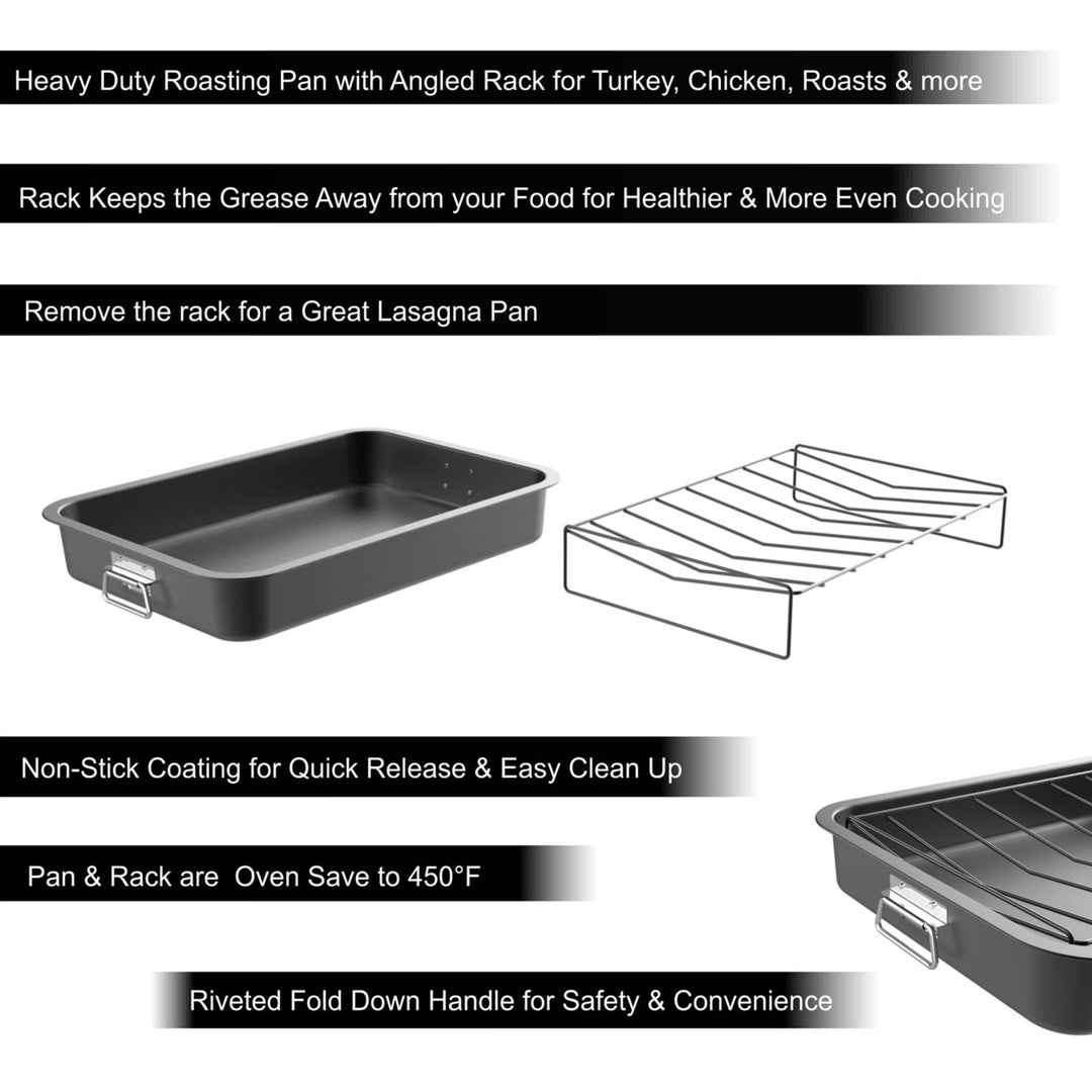 Roasting Pan with Angled Rack-Nonstick Oven Roaster and Removable Tray-Drain Fat and Grease for Healthier Image 4