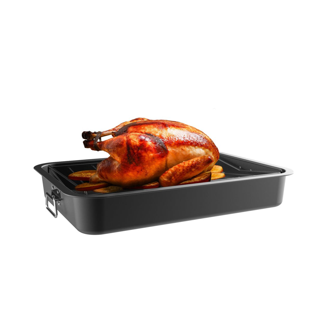 Roasting Pan with Angled Rack-Nonstick Oven Roaster and Removable Tray-Drain Fat and Grease for Healthier Image 8
