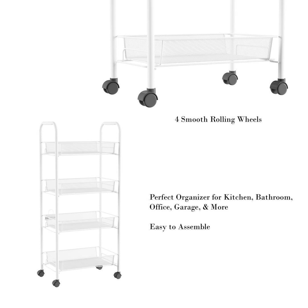 4-Tiered Narrow Rolling Storage Shelves - Mobile Space Saving Utility Organizer Cart for Kitchen, Bathroom, Laundry, Image 4