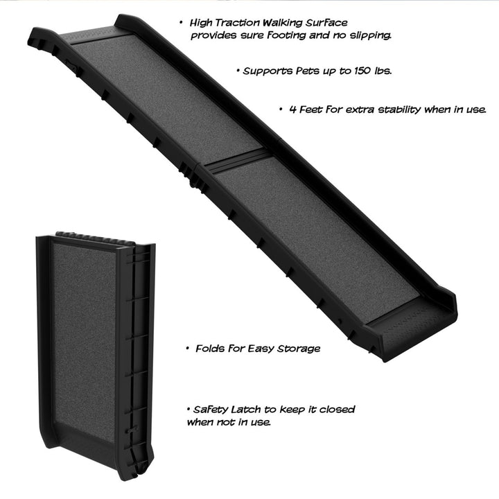 Bi-Fold Pet Ramp- Folding Portable Dog RampLightweight with Safe Non Slip Traction Surface and Raised Sides for Image 4