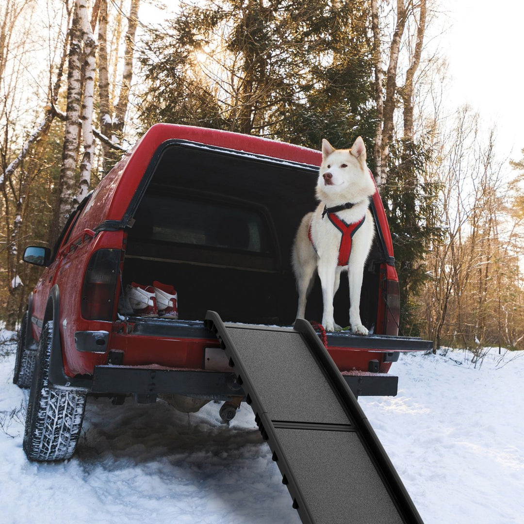 Bi-Fold Pet Ramp- Folding Portable Dog RampLightweight with Safe Non Slip Traction Surface and Raised Sides for Image 4