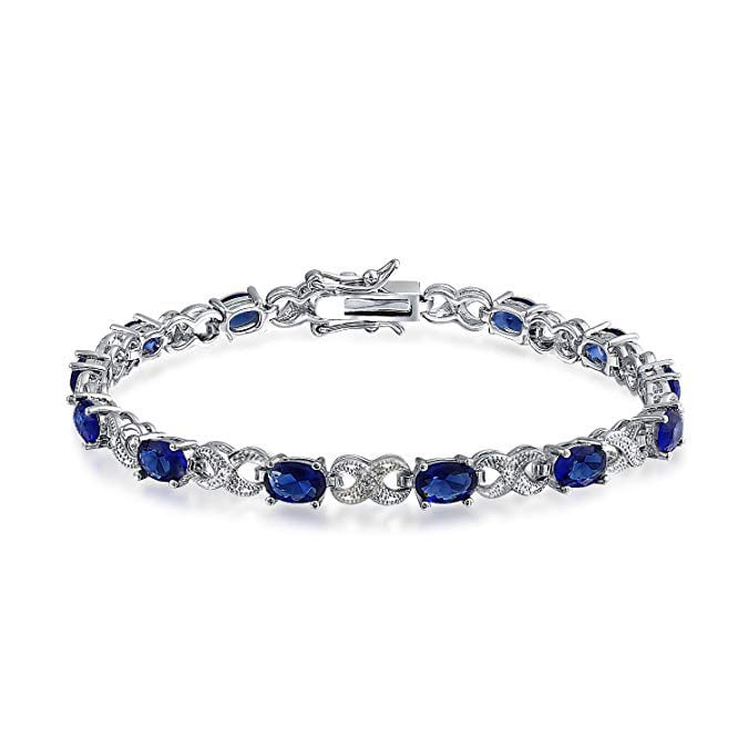 Genuine Sapphire Diamond Accent Bracelet 18K White Gold Plated 7.5 inch Image 1