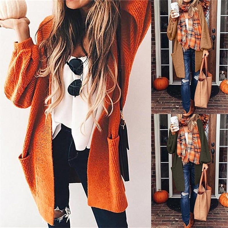 Three-color Long-sleeved Knit Sweater Coat Image 1