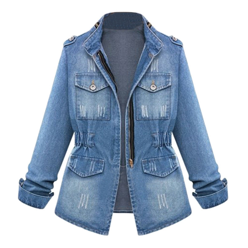 Denim Military Style Jacket with Flattering Waist-Cinch Image 2