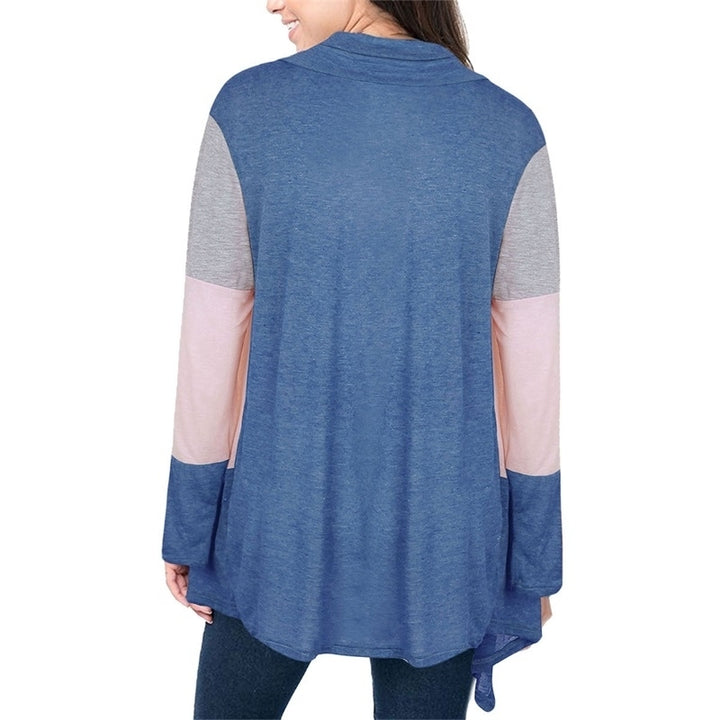 Tri-color Stitching Long-sleeved Cardigan Coat Image 4