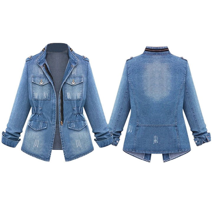 Denim Military Style Jacket with Flattering Waist-Cinch Image 4