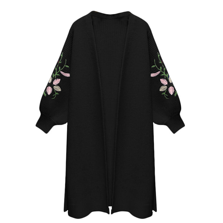 Knit Cardigan Women Loose Long Embroidered Image 4