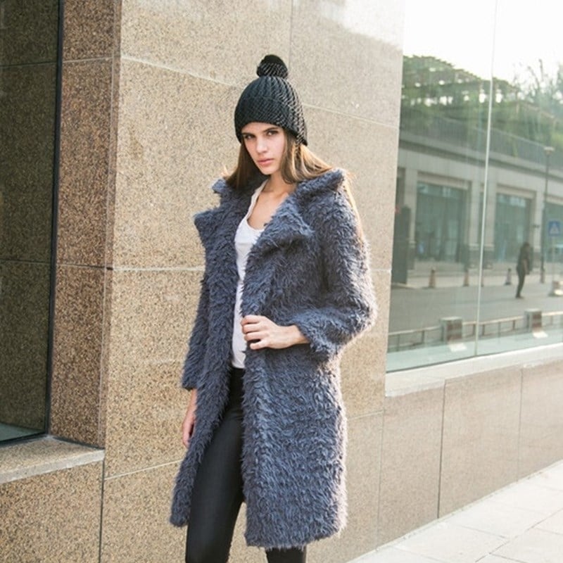 Lapel Furry Long Coat Image 1