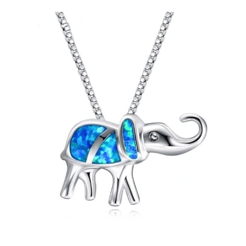 Rhodium Filled High Polish Finsh Blue Fire Opal Elephant Pendants Necklaces Image 1