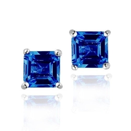 Sterling Silver 1.6 Created Sapphire Square Shape Stud Earring Image 2