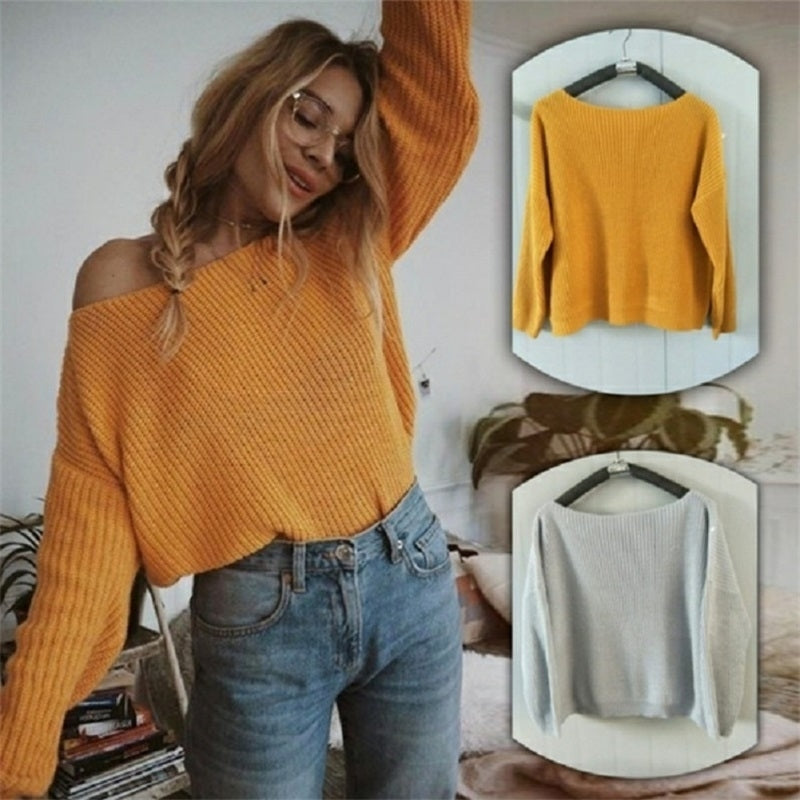 One-shoulder Long-sleeved Sweater Image 1