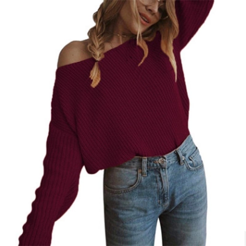 One-shoulder Long-sleeved Sweater Image 1