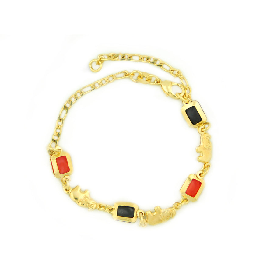 14k Gold Filled Yellow Rectangle Red And Black Elephant Anklet Bracelet 10" Image 1