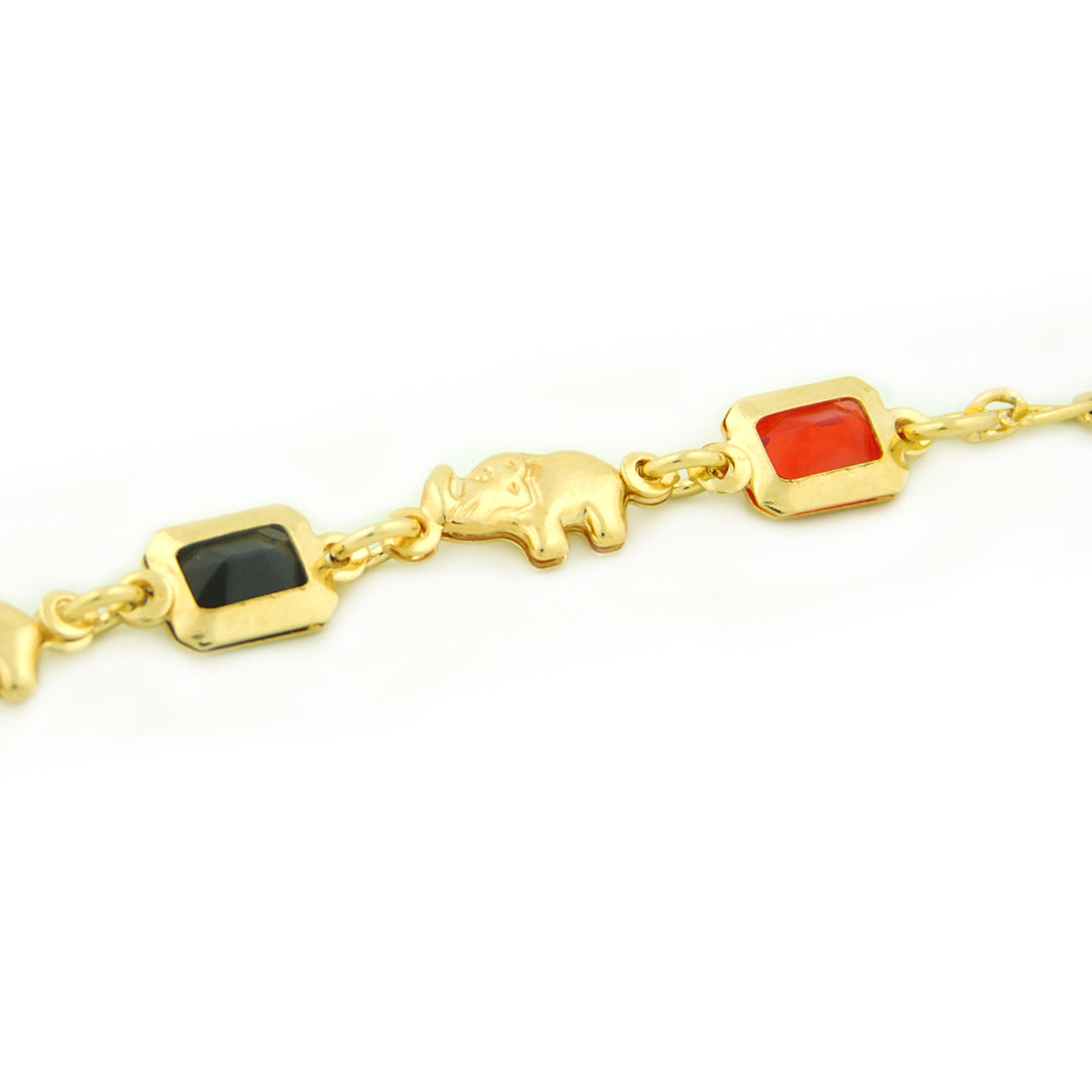 14k Gold Filled Yellow Rectangle Red And Black Elephant Anklet Bracelet 10" Image 2