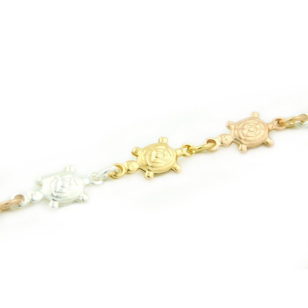 14k Gold 3 COLOR Turtle Bracelet 7.5 " Image 2